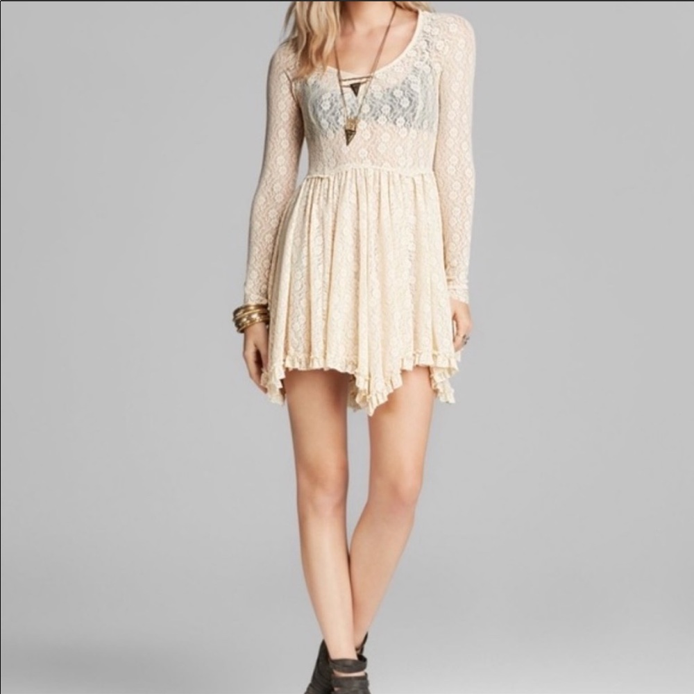 FREE PEOPLE Intimately Cream Floral Lace Dress